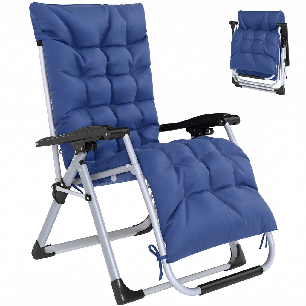 Reclining Zero Gravity Chair with Adjustable Backrest, Folding Garden Sun Lounger, Outdoor Recliner with Removable Cushion and Headrest, Dark Blue