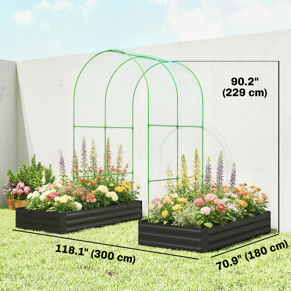 Metal Raised Garden Bed with Trellis, Galvanized Garden Bed Kit Outdoor Garden Box with Trellis, Black