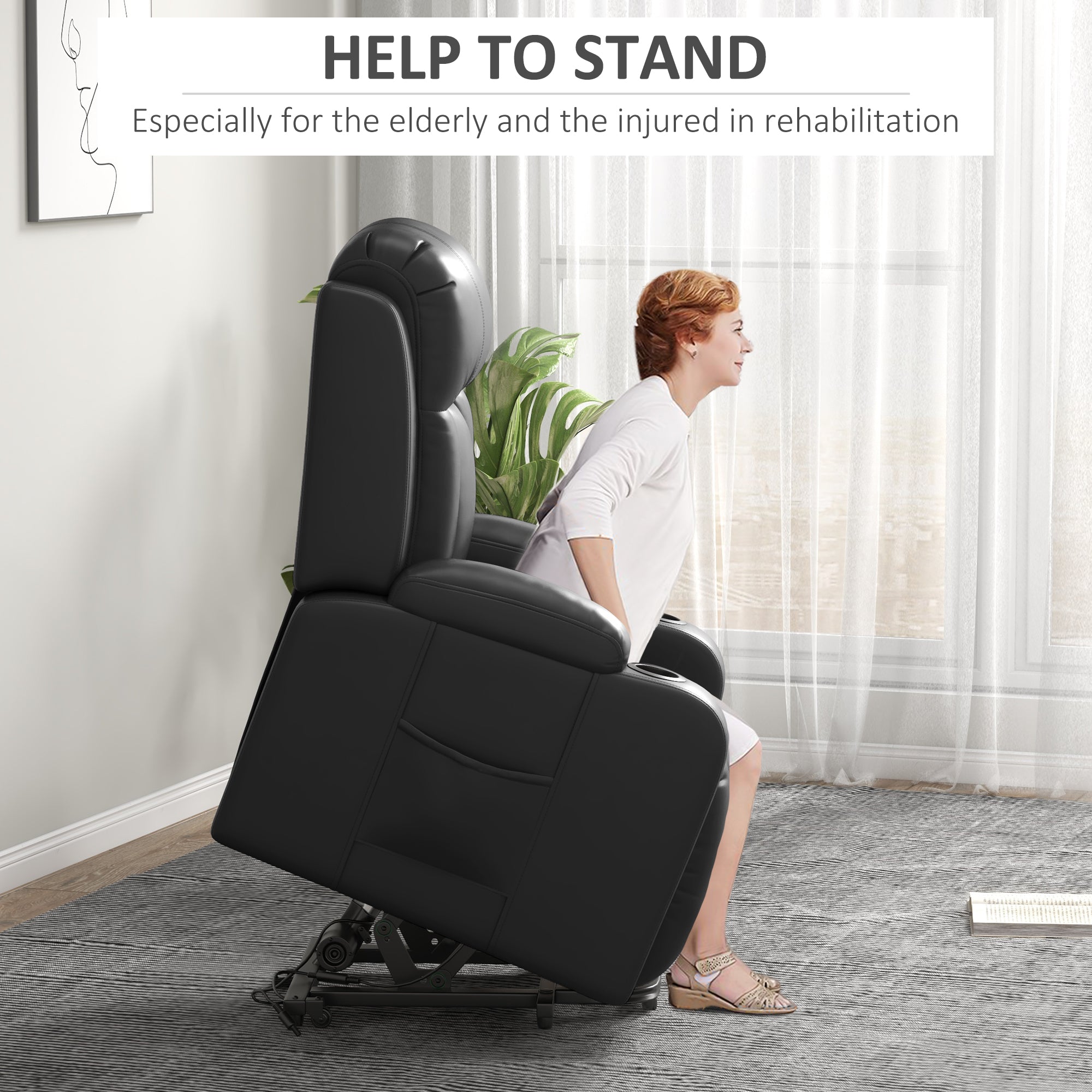 Electric Lift Chair for Elderly, Power Recliner with Footrest, Remote Control, Cup Holders for Living Room, Grey