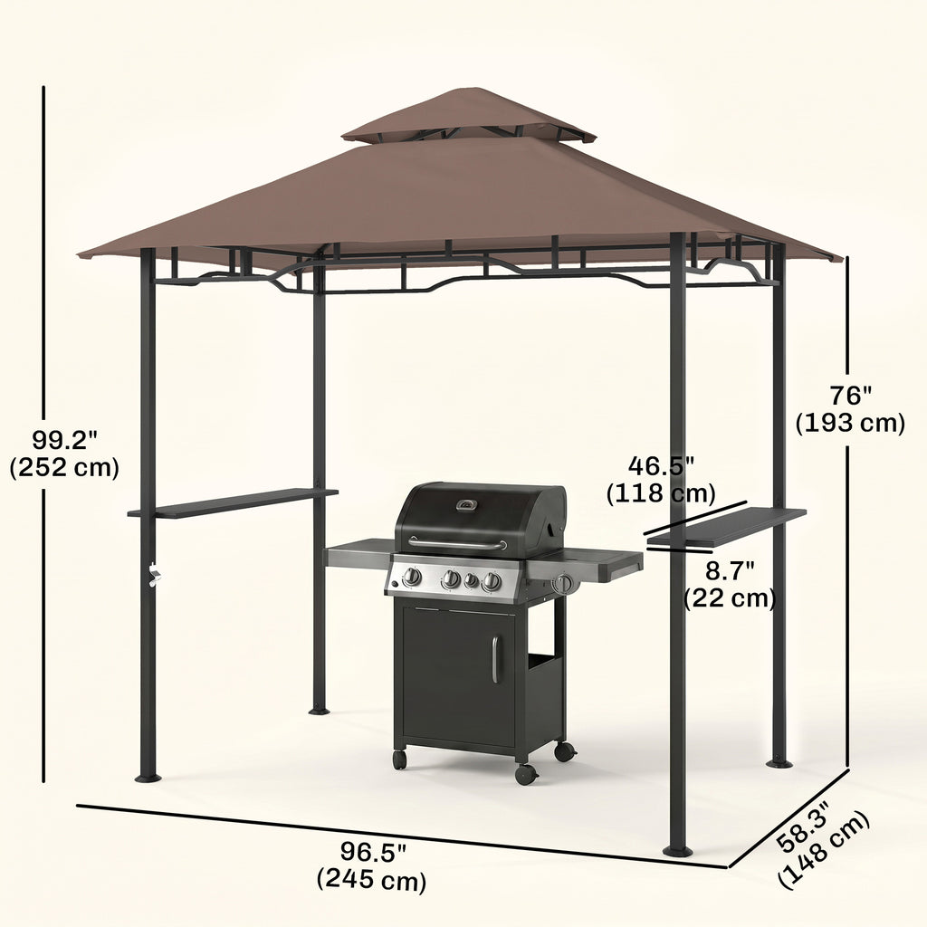 8' x 5' BBQ Grill Gazebo Tent with Double Tiered Canopy for Outdoor Sun Shade, Coffee