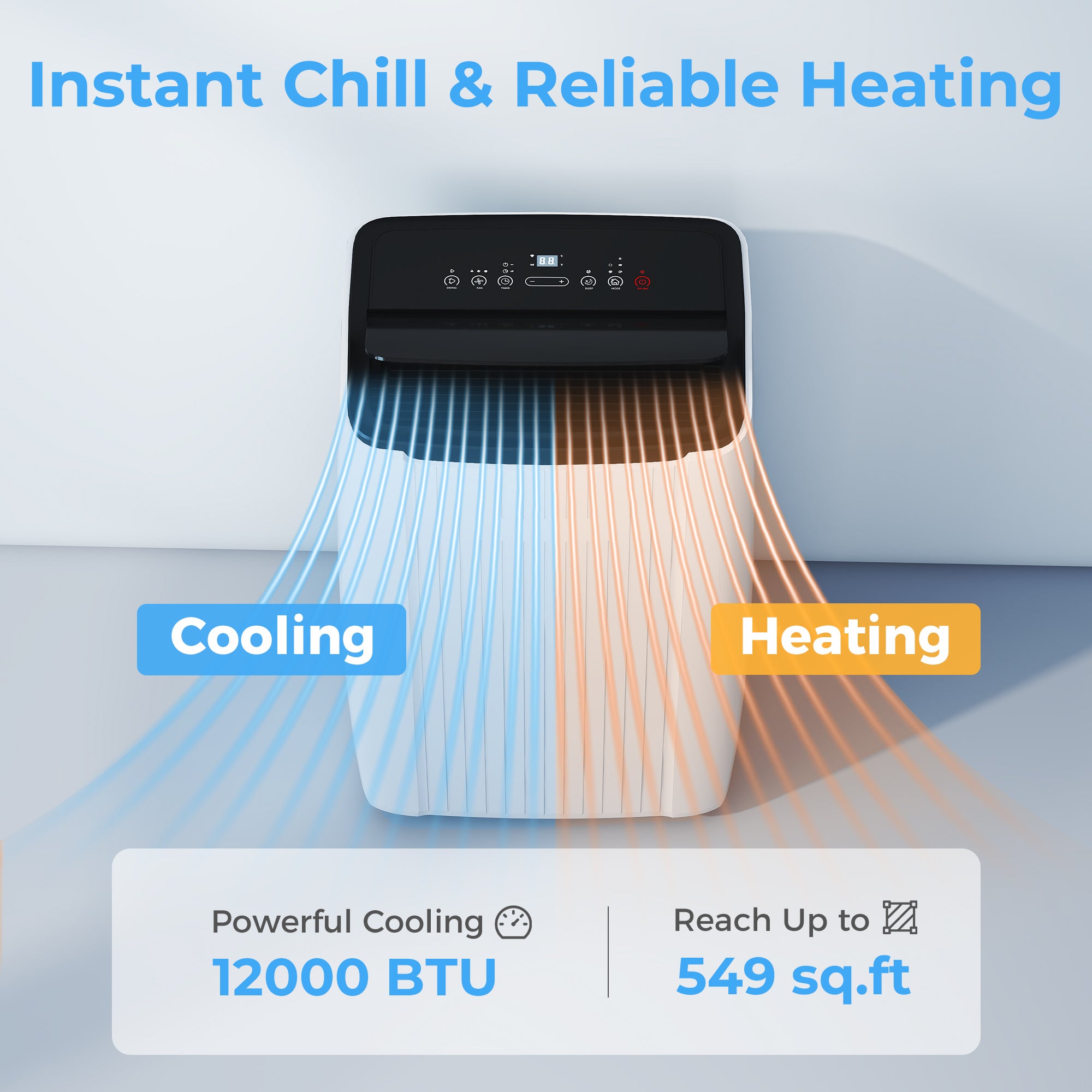 12000 BTU 5-in-1 Portable Air Conditioner with Cool, Heat, Dehumidifier, Fan, Sleep, WiFi Voice Control, White