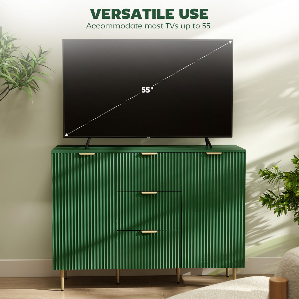 Modern Kitchen Storage Cabinet, Sideboard Buffet Cabinet w/ 3 Drawers and Adjustable Shelves for Kitchen Hallway, Green