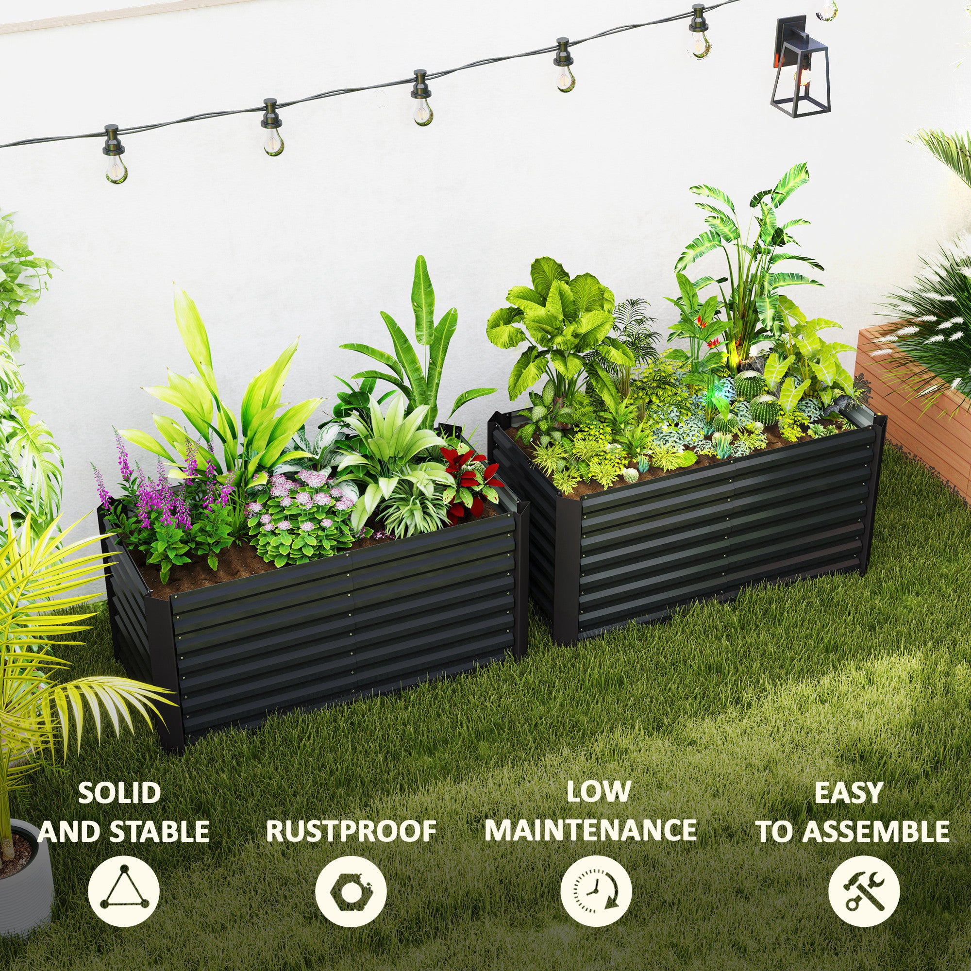 Set of 2 Galvanized Metal Planters for Outdoor Plants, 4' x 2' x 2' Raised Garden Bed, Dark Grey