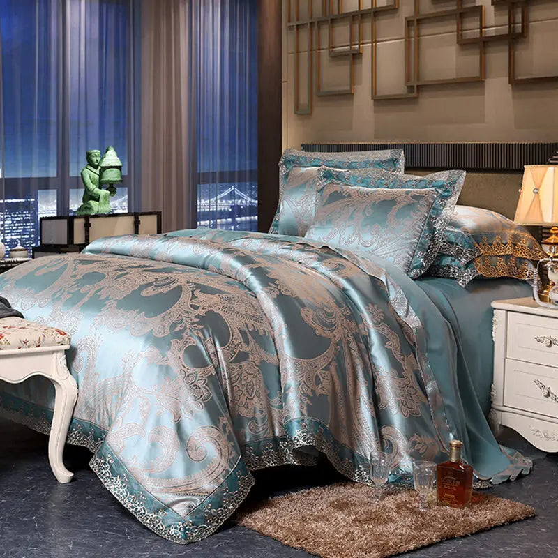 Luxury Jacquard Tencel Modal Bedding Set – 4-Piece Duvet Cover, Satin Bed Sheet & Pillowcases