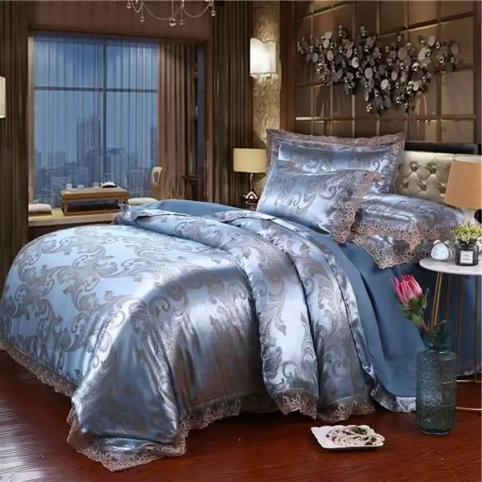Luxury Jacquard Tencel Modal Bedding Set – 4-Piece Duvet Cover, Satin Bed Sheet & Pillowcases