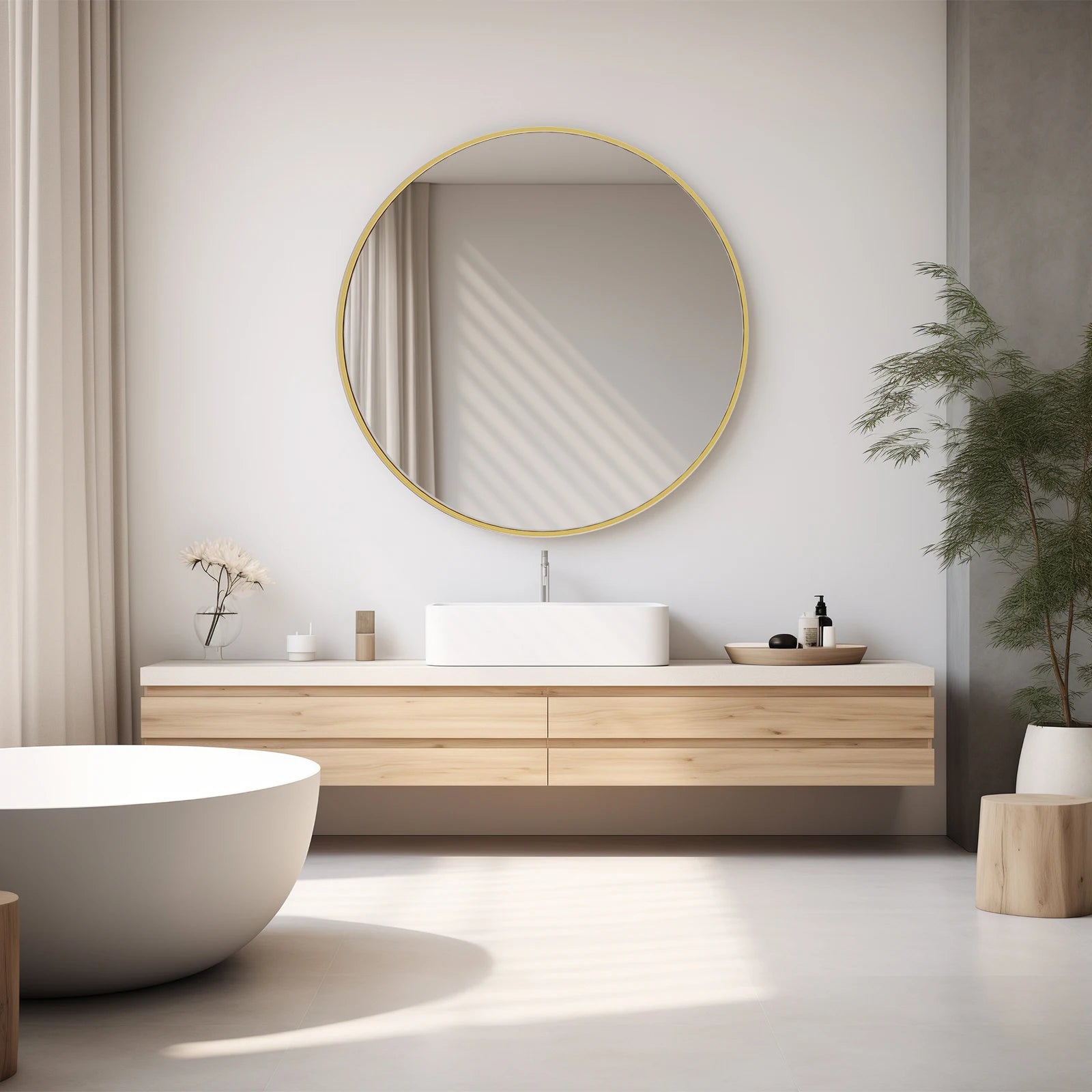 Large Gold Round Vanity Mirror – 30 Inch Modern Matte Metal Framed Wall Mirror