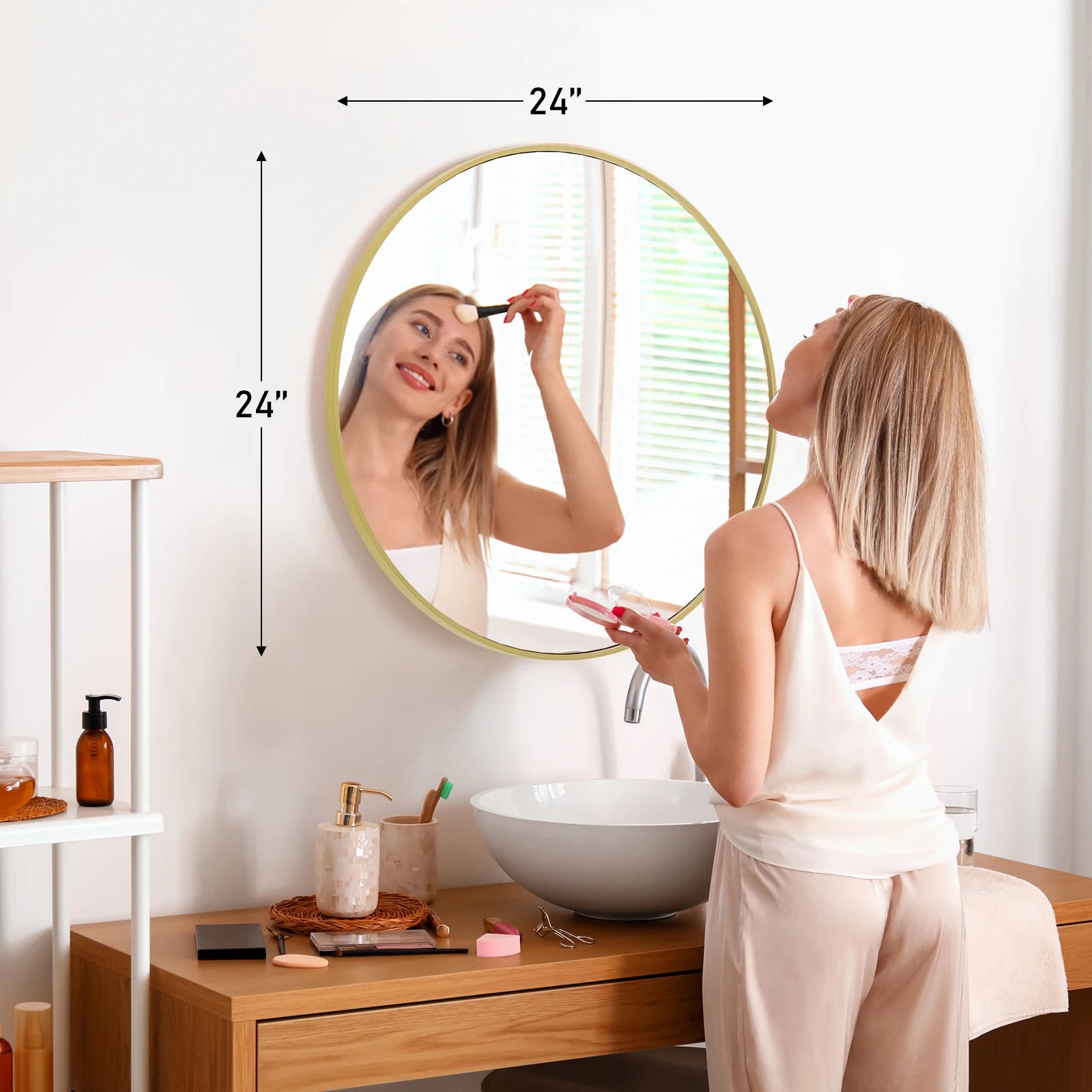 Large Gold Round Vanity Mirror – 30 Inch Modern Matte Metal Framed Wall Mirror