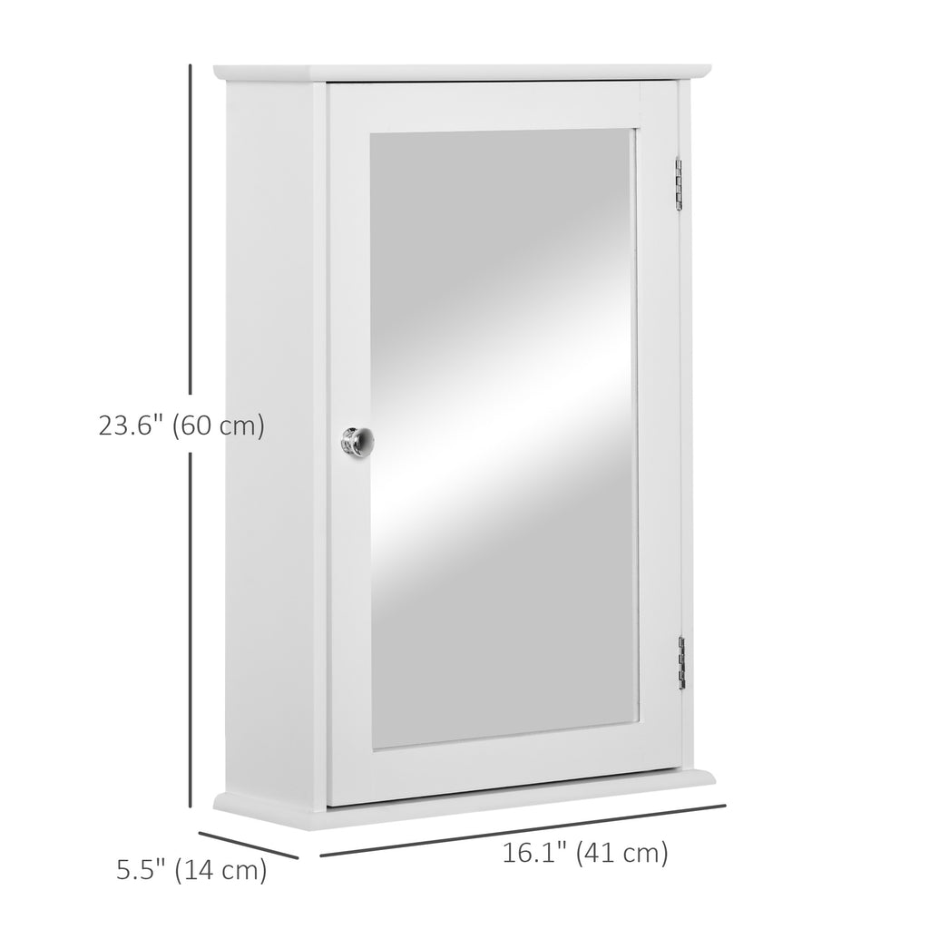 Bathroom Mirror Cabinet, Wall Mounted Medicine Cabinet with Door and Shelves, White