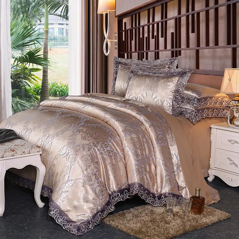 Luxury Jacquard Tencel Modal Bedding Set – 4-Piece Duvet Cover, Satin Bed Sheet & Pillowcases