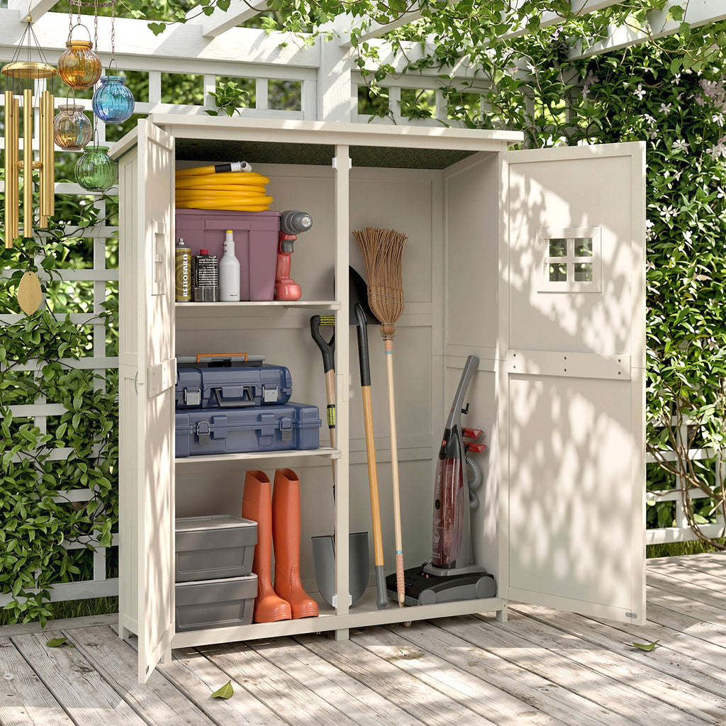 4x1.5ft Wooden Garden Sheds, Outdoor Storage with Windows and Double Door for Gardeners, Grey