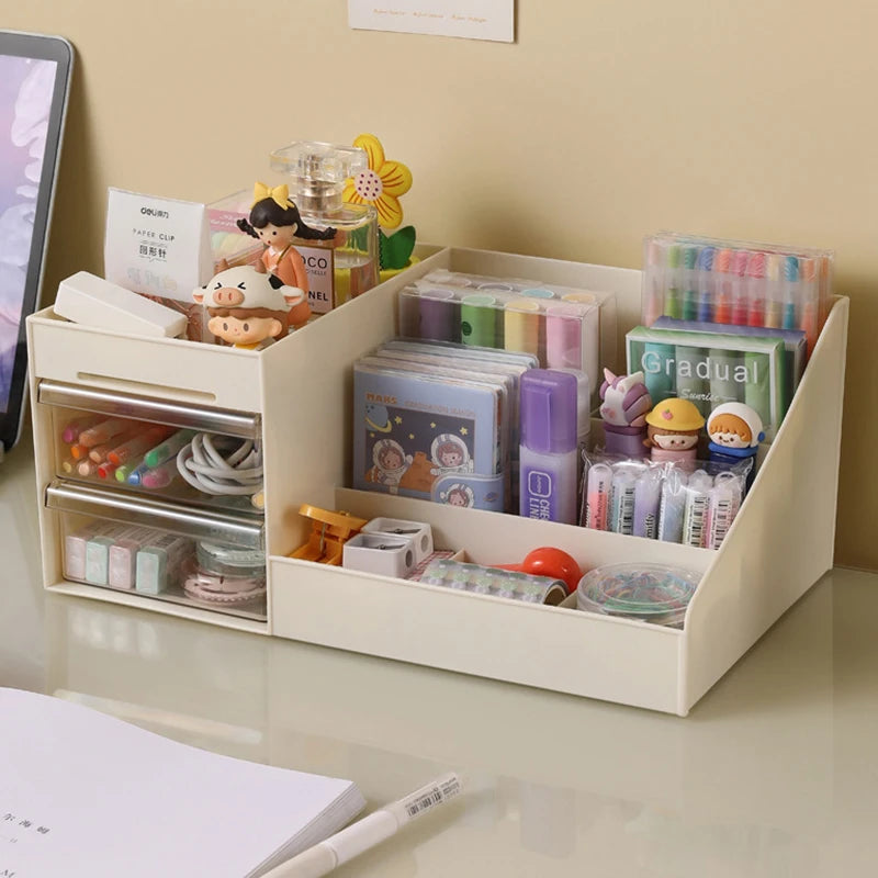 Cosmetic Organizer Desktop Storage Box – Makeup Organizer with Drawers & Display Shelf