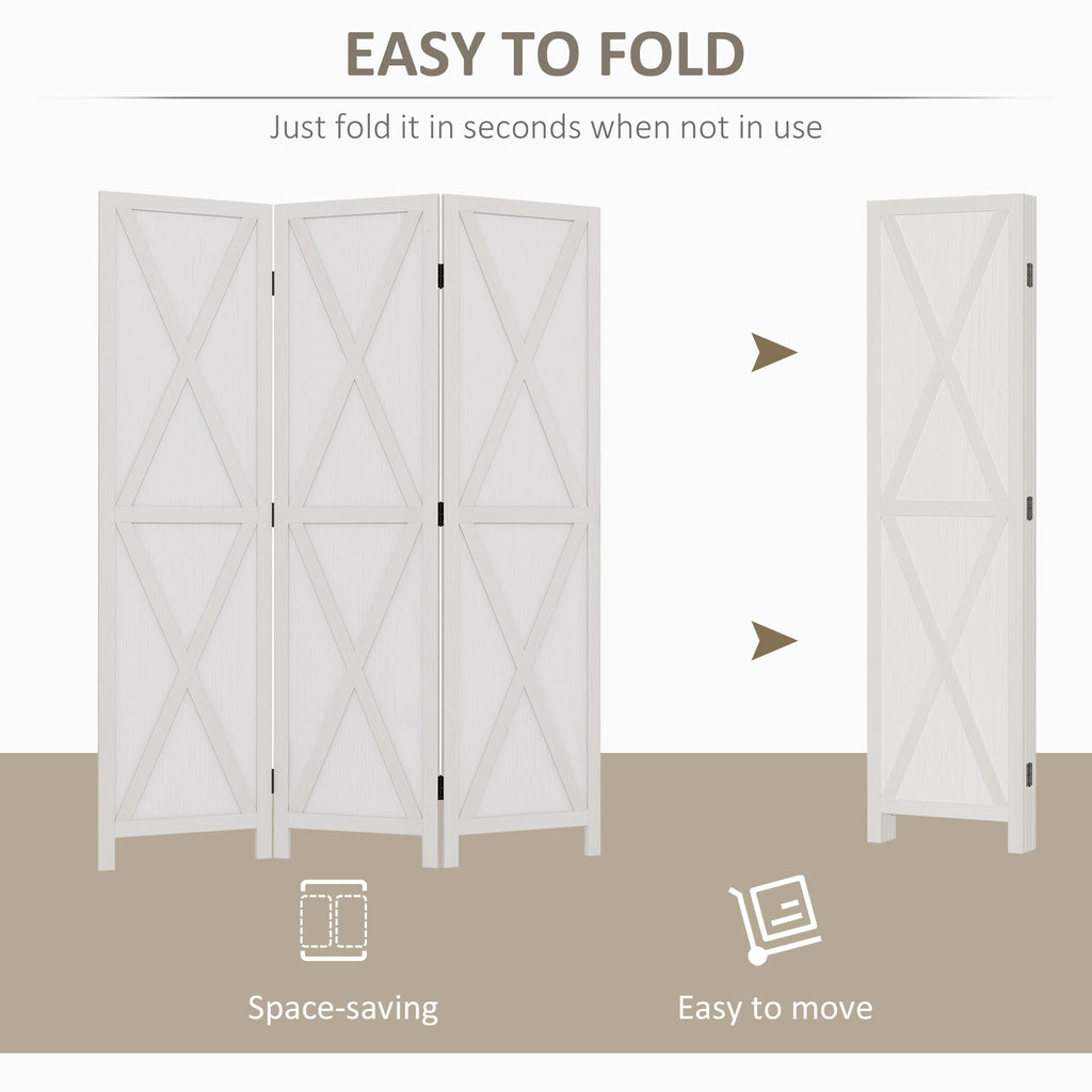 3-panel Wall Partition Farmhouse Room Separator with Foldable Design Wooden Frame 5.6FT, White