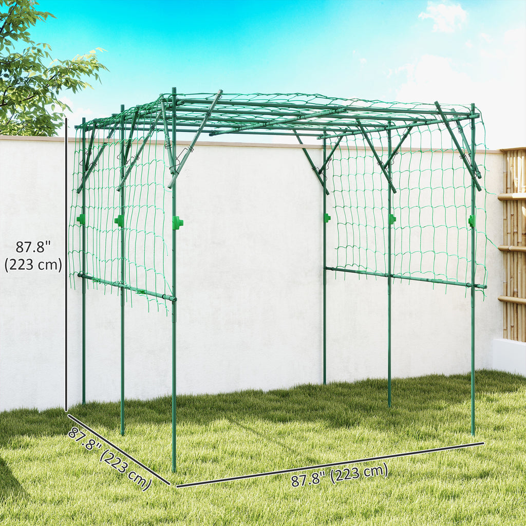 Garden Arch Cucumber Trellis for Climbing Plants, 7.3 FT Tall Metal Plant Trellis Support with Climbing Net, Green