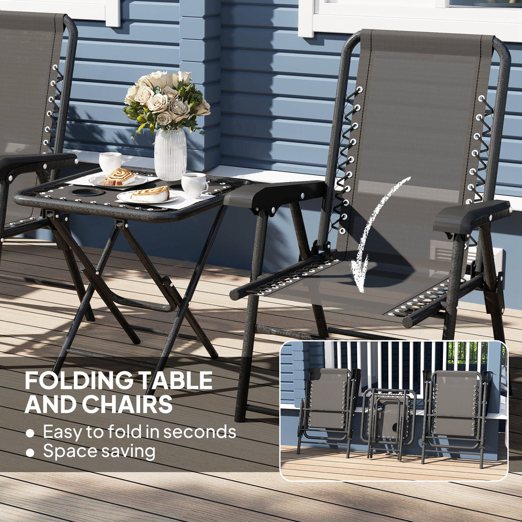 3 Pieces Patio Bistro Set, Outdoor Folding Table and Chairs Set, Metal Patio Furniture Set with Cup Holders