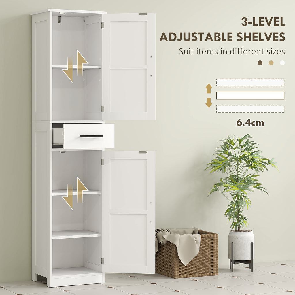 67" Tall Bathroom Cabinet, Narrow Bathroom Storage Cabinet with Drawer, Barn Doors and Adjustable Shelves, White