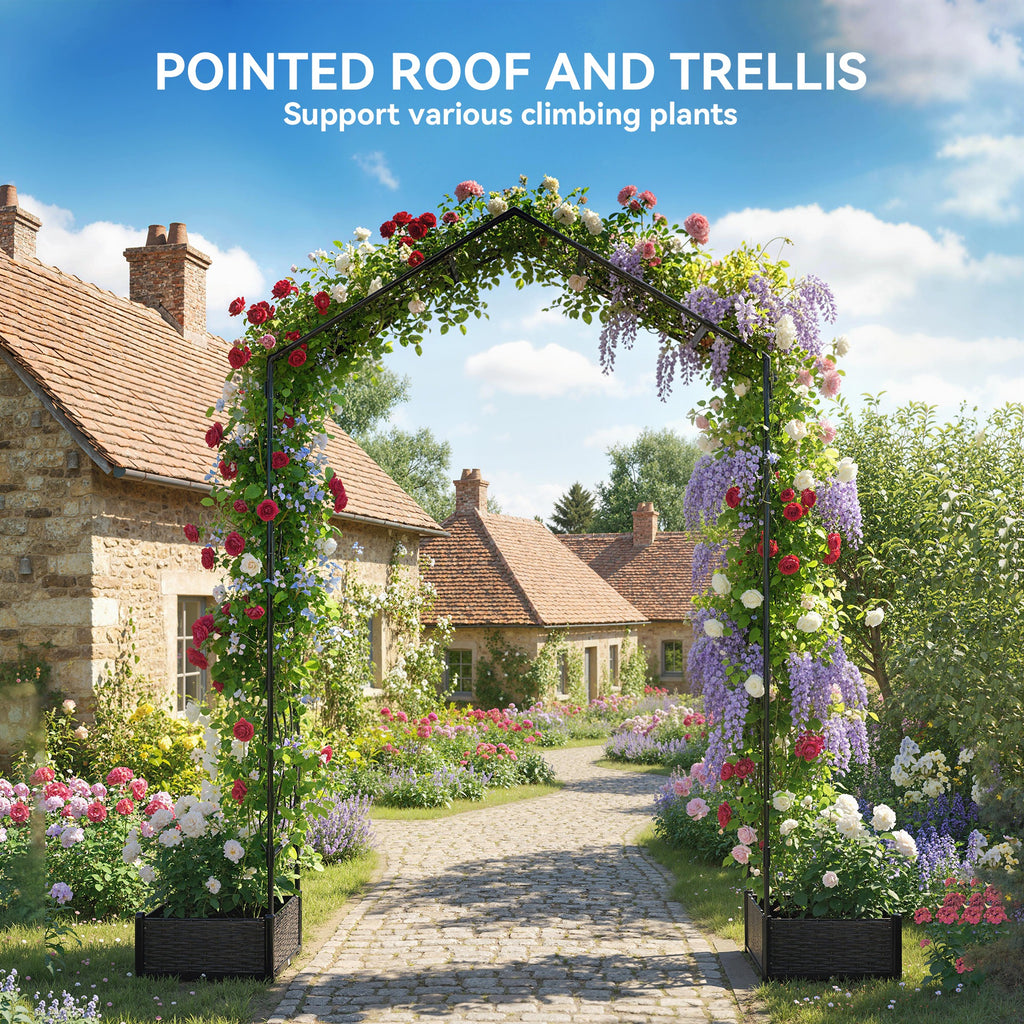 Garden Arch Outdoor Trellis Arbor with 2 Planter Boxes, 90.6" x 15.7" x 88.2", Black