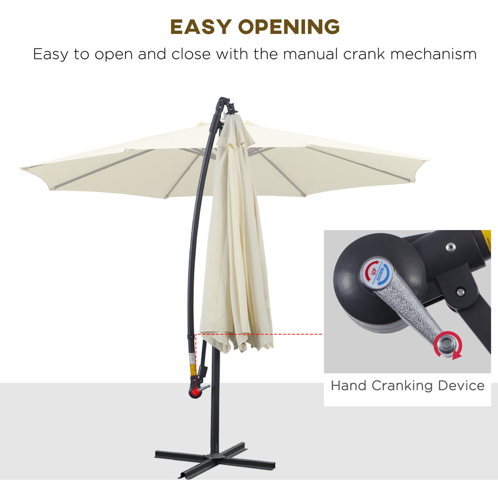 Î¦10' Deluxe Cantilever Umbrella Outdoor Market Parasol Banana Hanging Offset Sunshade Crank Cross Base Beige