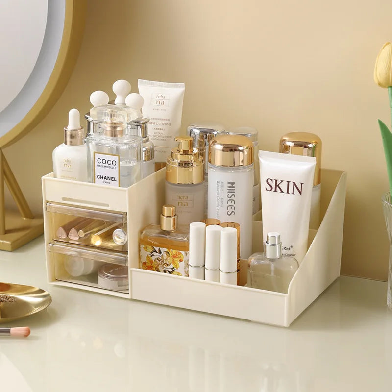 Cosmetic Organizer Desktop Storage Box – Makeup Organizer with Drawers & Display Shelf