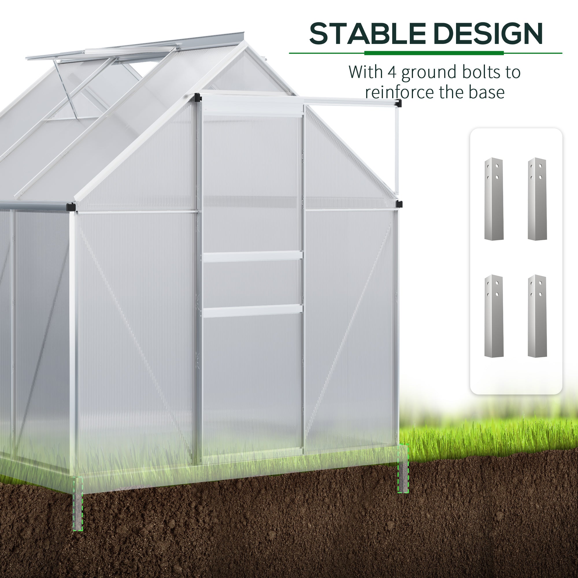 6' x 6' x 6.5' Polycarbonate Greenhouse, Walk-in Green House with Adjustable Roof Vent, Galvanized Base, Sliding Door and Rain Gutter for Outdoor, Garden, Backyard, Clear