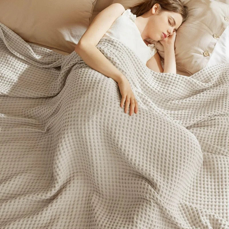 Cotton Waffle Weave Blanket – Ultra Soft Lightweight Breathable King Blanket for Spring & Summer