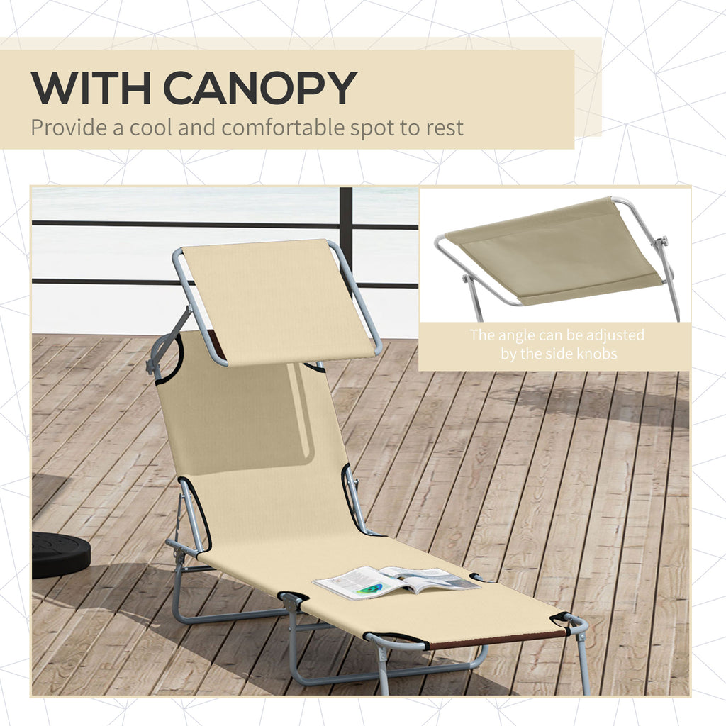 Outdoor Lounge Chair with Sun Shade for Beach, Camping, Hiking, Backyard, Beige