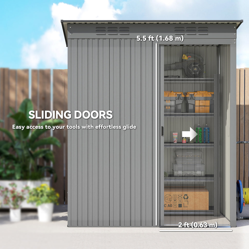 5.2' x 3.5' Outdoor Storage Shed, Easy to Assemble Metal Garden Shed, for Backyard, Lawn, Patio, Light Grey