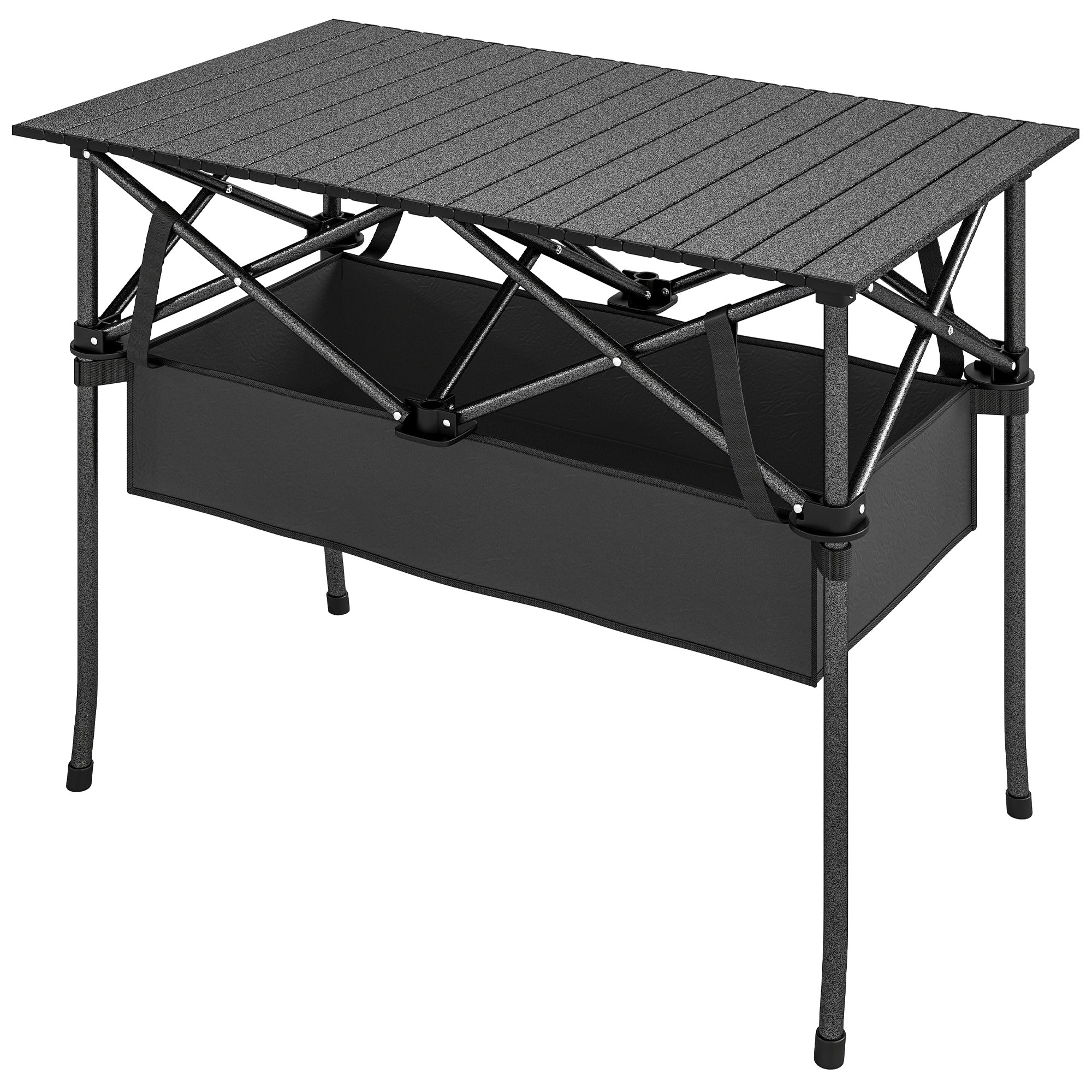 3ft Folding Camping Table, Picnic Table with Mesh Storage Net, Carrying Bag and Metal Frame, Black
