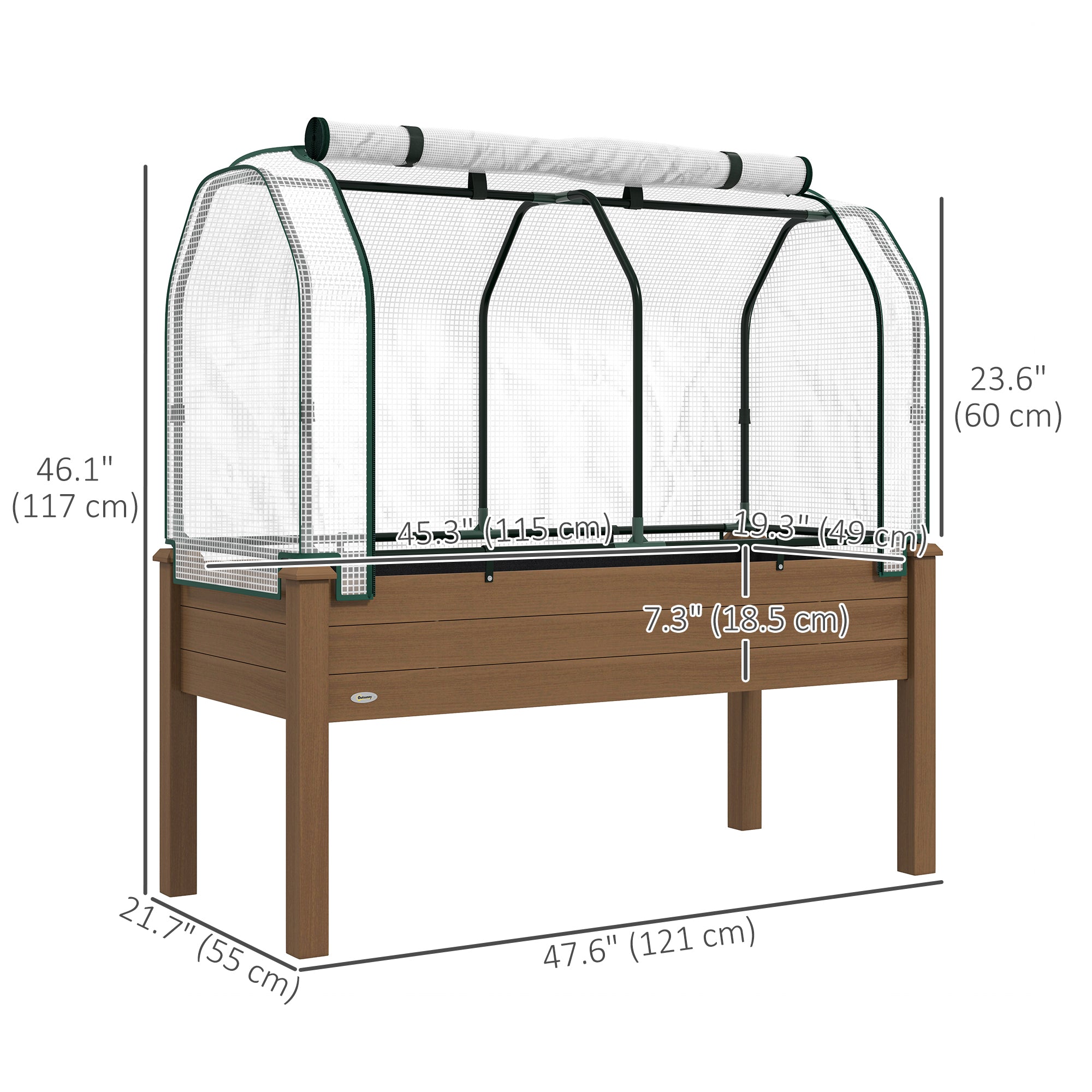 Raised Garden Bed with PE Greenhouse Cover Outdoor Elevated Wood Planter Box for Herbs and Vegetables Brown