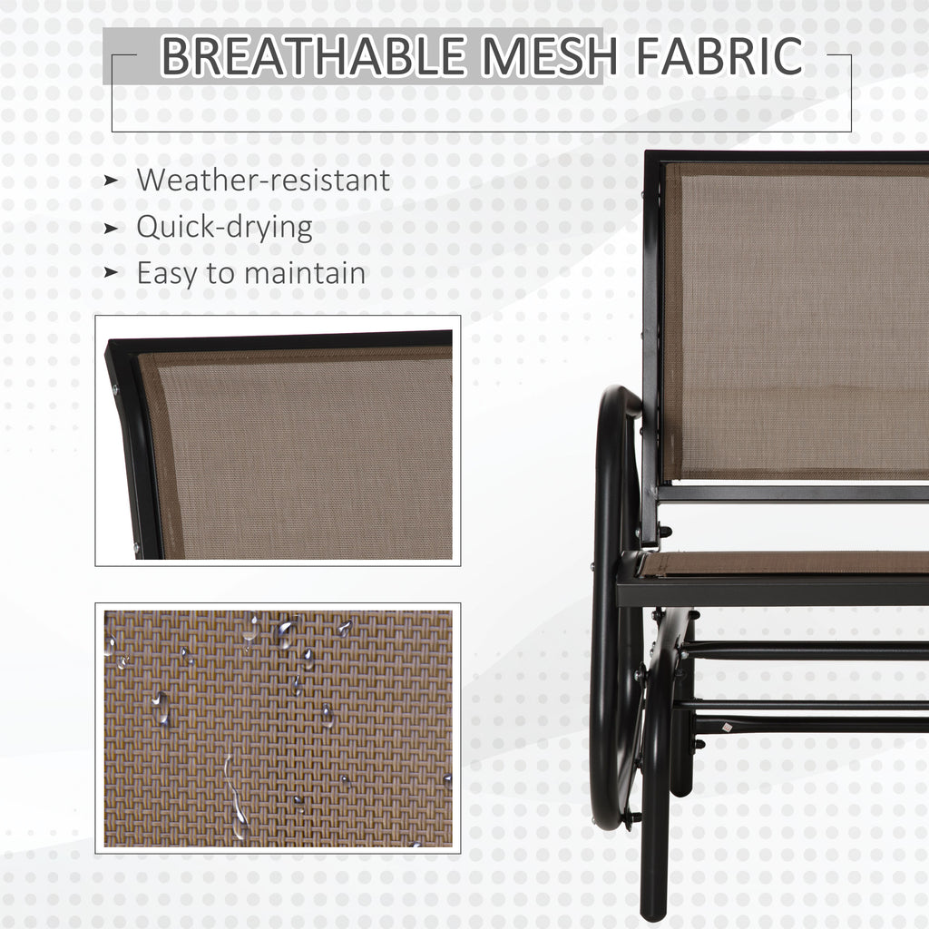 Patio Glider Outdoor Glider Chair with Breathable Mesh Seat & Backrest, Armrests and Metal Frame, Brown