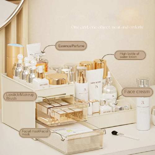 Cosmetic Organizer Desktop Storage Box – Makeup Organizer with Drawers & Display Shelf