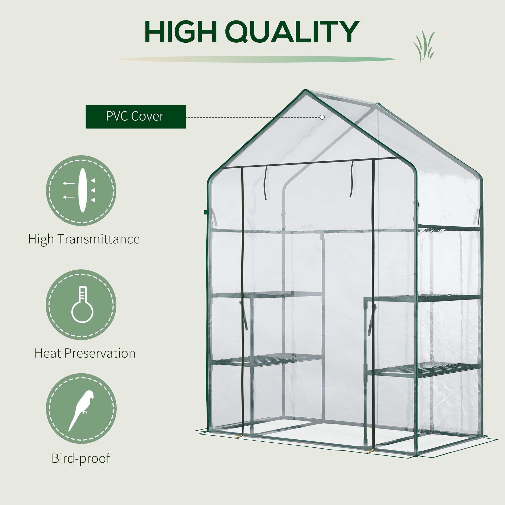 56" x 29" x 77" Walk-in Greenhouse, Mini Greenhouse with 4 Shelves, Roll-Up Door and Weatherized Cover, Clear