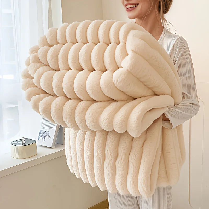 Solid Thickened Wide Stripe Flannel Blanket – Soft Multi-Purpose Bed & Sofa Throw