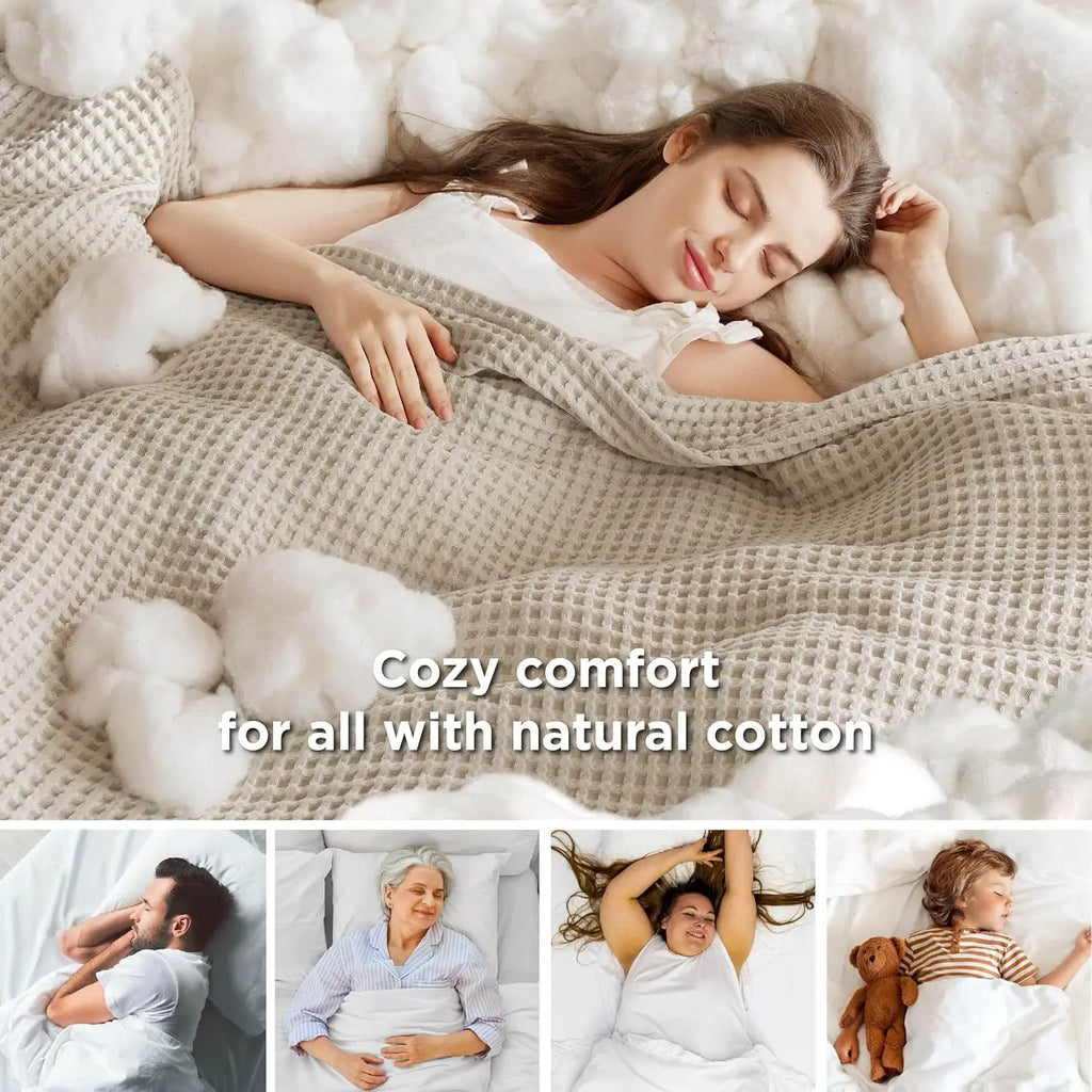 Cotton Waffle Weave Blanket – Ultra Soft Lightweight Breathable King Blanket for Spring & Summer