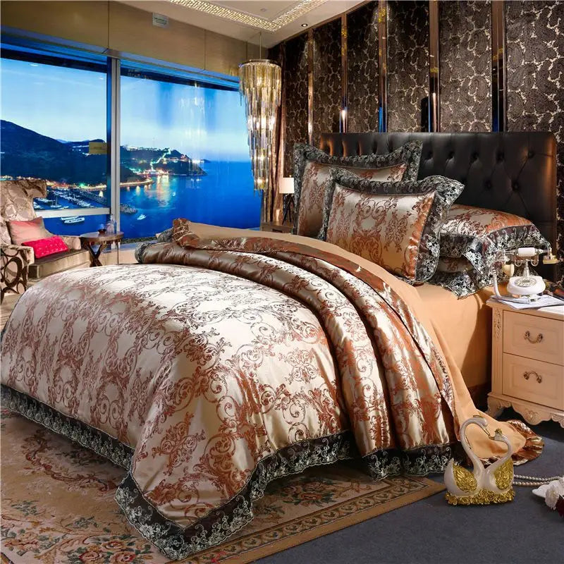Luxury Jacquard Tencel Modal Bedding Set – 4-Piece Duvet Cover, Satin Bed Sheet & Pillowcases
