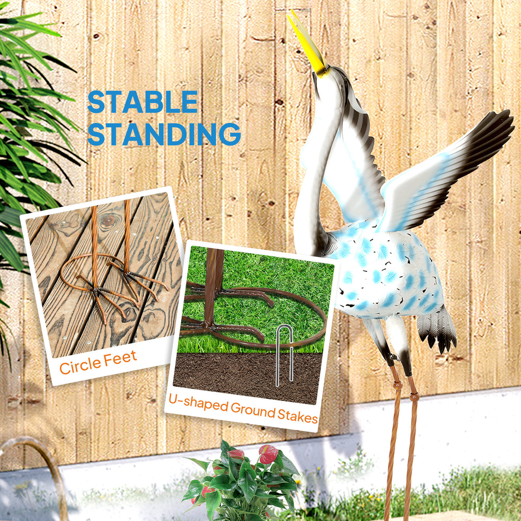 Flying Crane Garden Statue, 42.5" Standing Lawn Ornament, Steel Garden Decor Bird Statue with Stakes for Lawn Patio Backyard Decoration, Mixed Colour