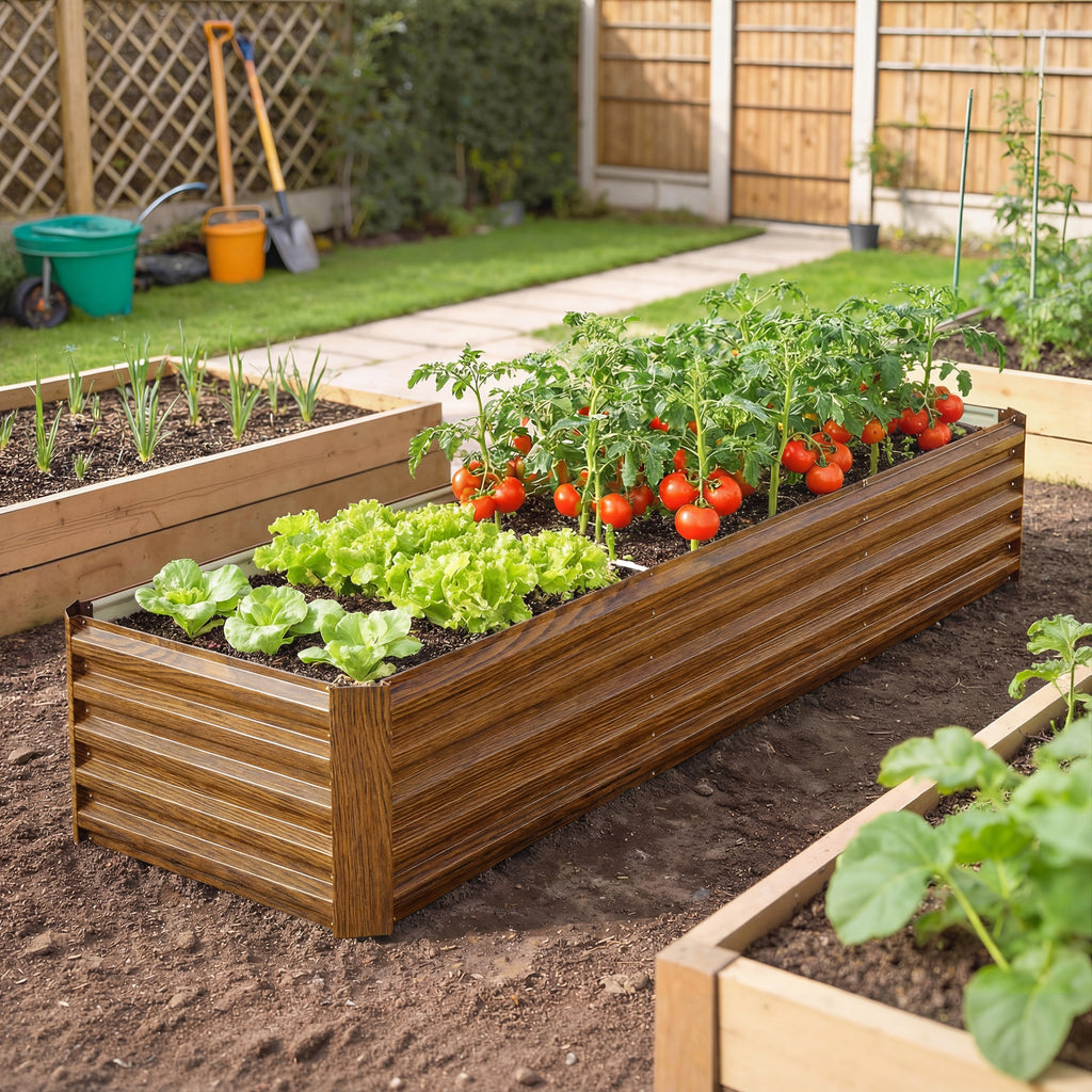 8'x2.6'x1.5' Galvanized Raised Bed, Large Elevated Planter Box for Growing Flowers, Herbs and Vegetables, Wood Effect