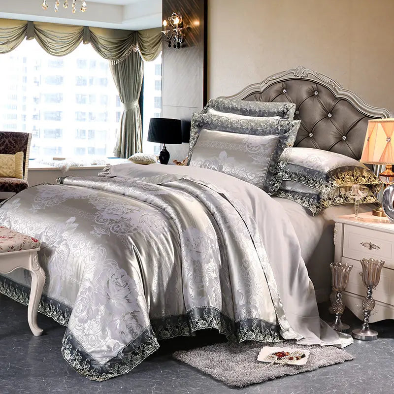 Luxury Jacquard Tencel Modal Bedding Set – 4-Piece Duvet Cover, Satin Bed Sheet & Pillowcases