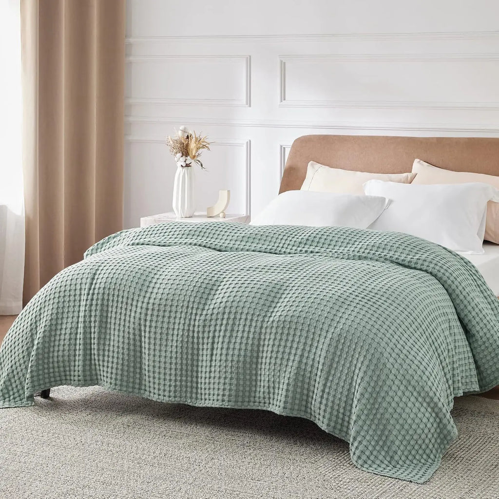 Cotton Waffle Weave Blanket – Ultra Soft Lightweight Breathable King Blanket for Spring & Summer