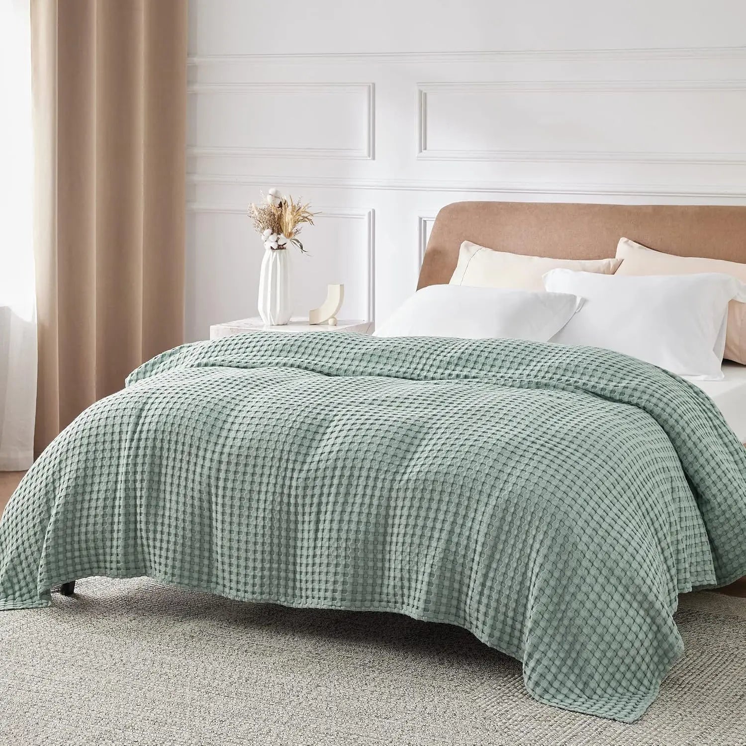 Cotton Waffle Weave Blanket – Ultra Soft Lightweight Breathable King Blanket for Spring & Summer