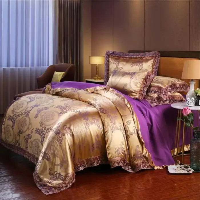 Luxury Jacquard Tencel Modal Bedding Set – 4-Piece Duvet Cover, Satin Bed Sheet & Pillowcases
