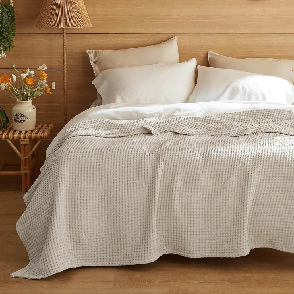 Cotton Waffle Weave Blanket – Ultra Soft Lightweight Breathable King Blanket for Spring & Summer