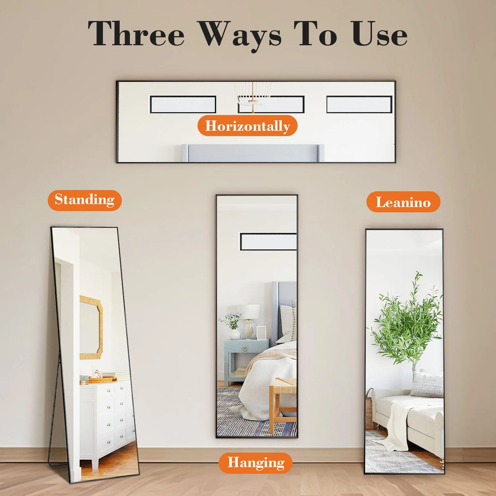 JHK 64" × 21" Full Body Mirror – Large Aluminum Alloy Framed Standing, Hanging & Leaning Mirror