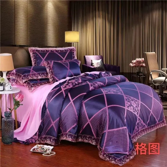 Luxury Jacquard Tencel Modal Bedding Set – 4-Piece Duvet Cover, Satin Bed Sheet & Pillowcases