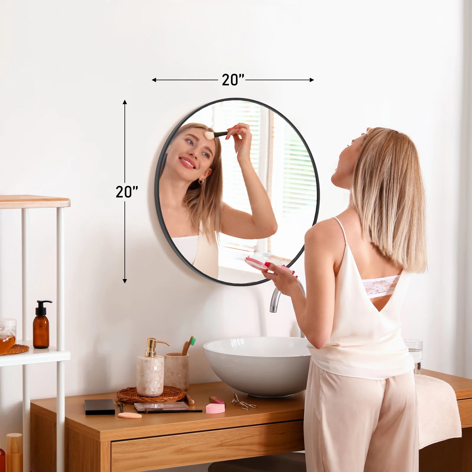 Large Gold Round Vanity Mirror – 30 Inch Modern Matte Metal Framed Wall Mirror