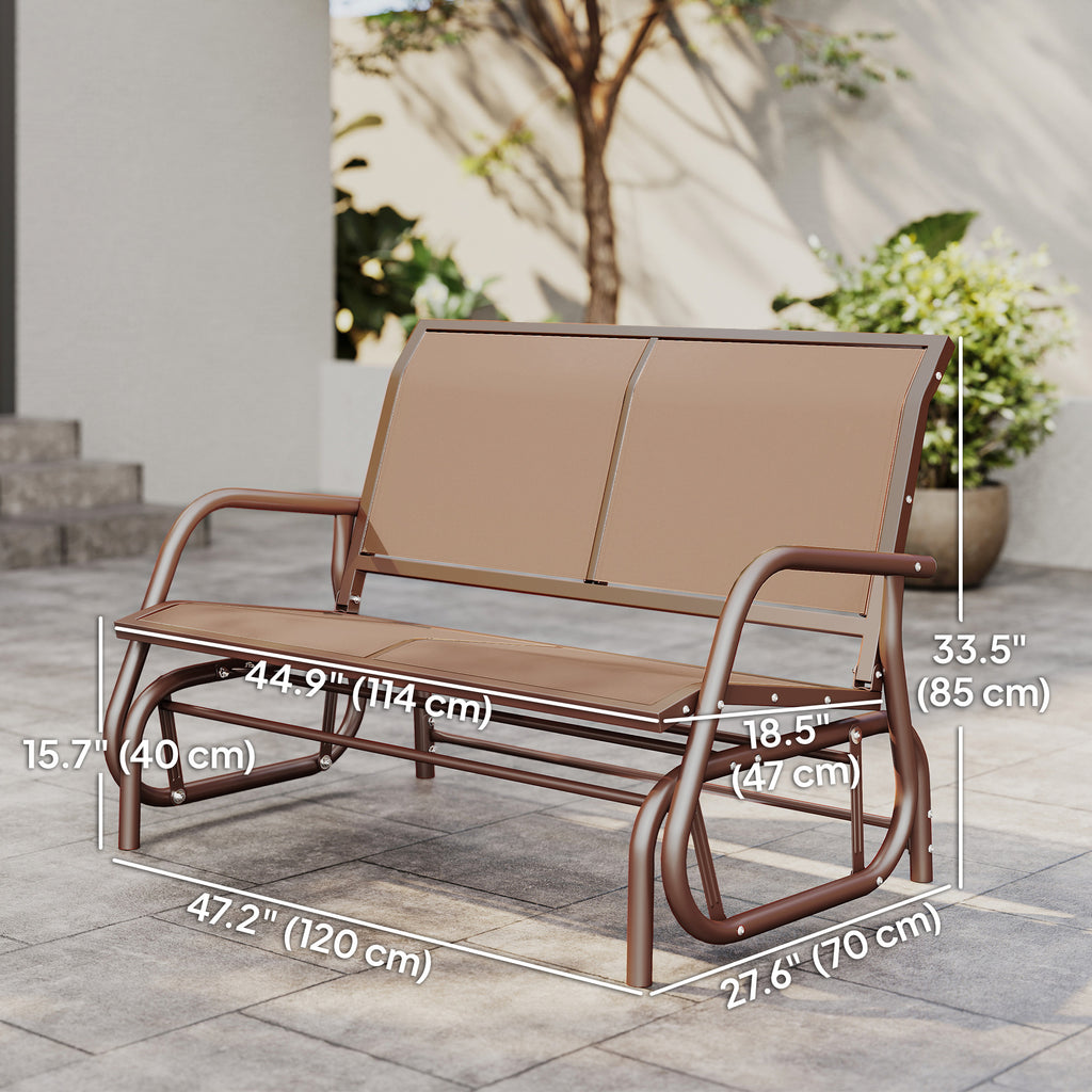 Outdoor Glider Bench, 2 Person Patio Glider Chair, Gliding Outdoor Garden Loveseat Swing Bench with Breathable Mesh Fabric, Steel Frame for Backyard, Porch, Coffee Brown