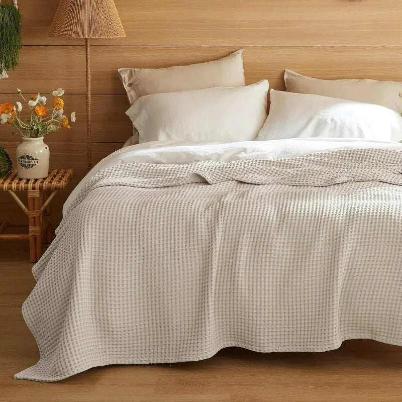 Cotton Waffle Weave Blanket – Ultra Soft Lightweight Breathable King Blanket for Spring & Summer
