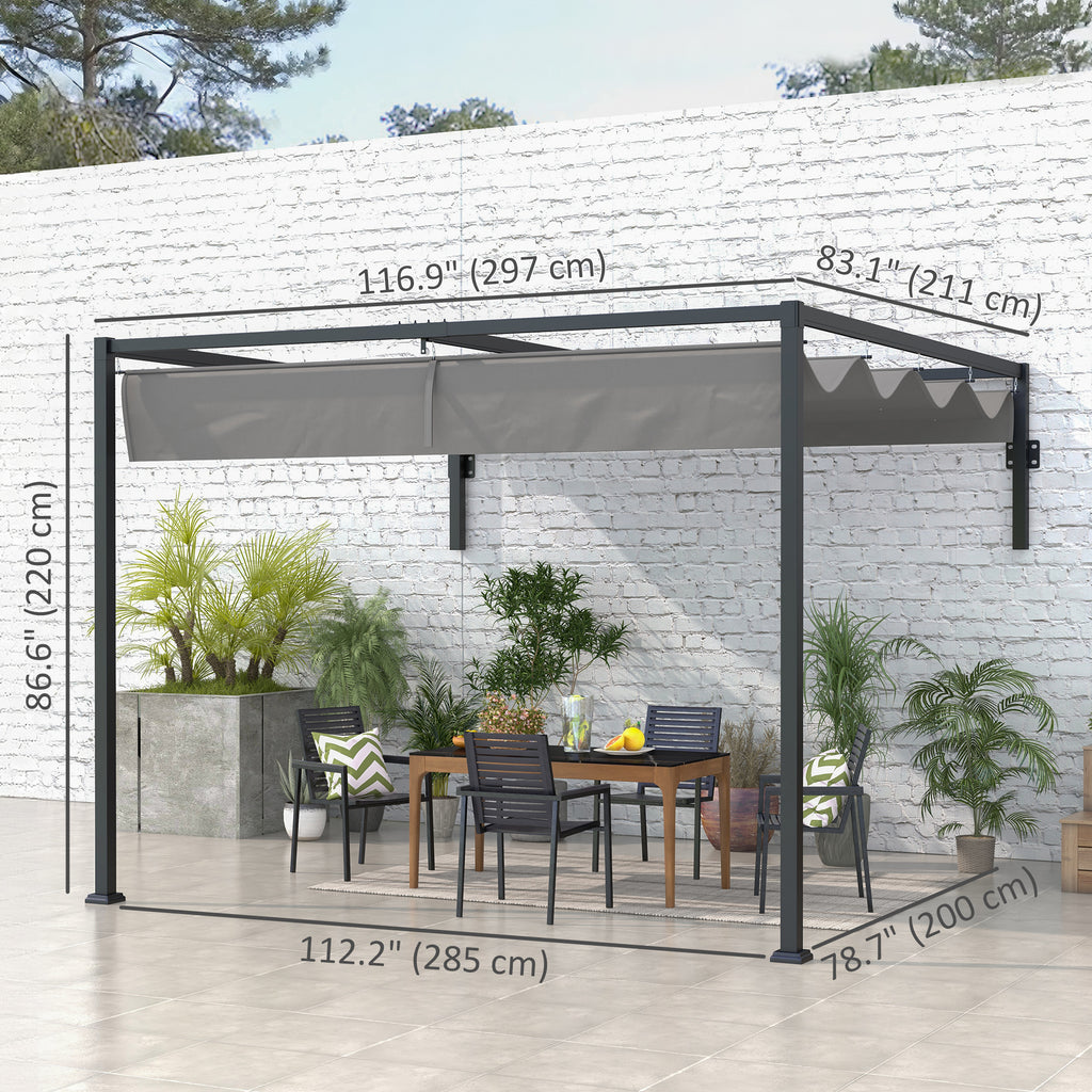 10' x 7' Lean To Pergola, Metal Pergola with Retractable Roof for Grill, Garden, Patio, Deck