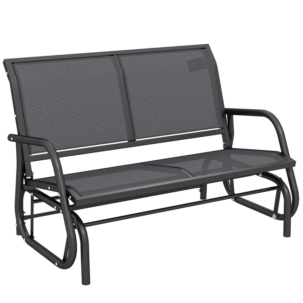 Patio Double Glider Outdoor Steel Sling Fabric Gliding Bench Garden Swing Chair Heavy-Duty Porch Rocker Garden Loveseat Grey