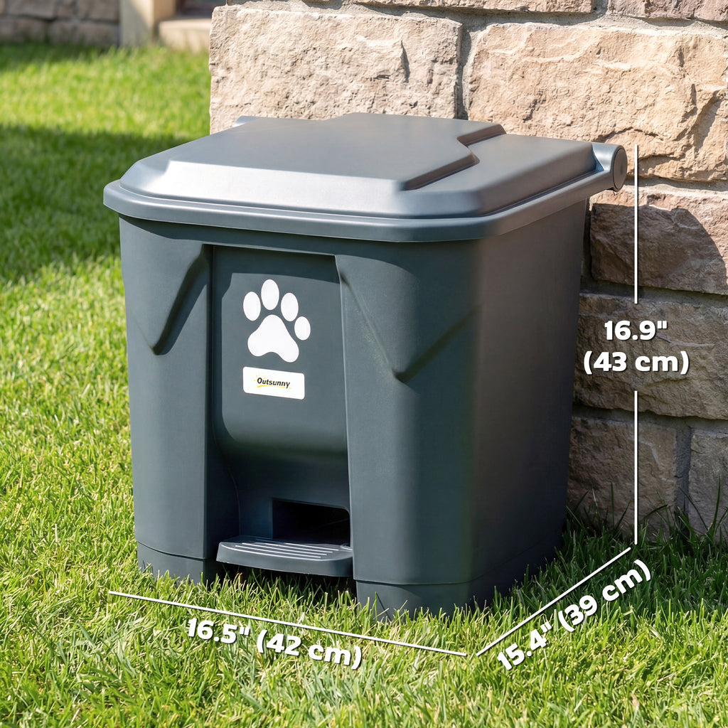 Dog Poop Outdoor Garbage Bin, 8 Gal Pet Waste Garbage Can with Lid and Pedal, Waterproof Plastic Trash Can, Dark Grey