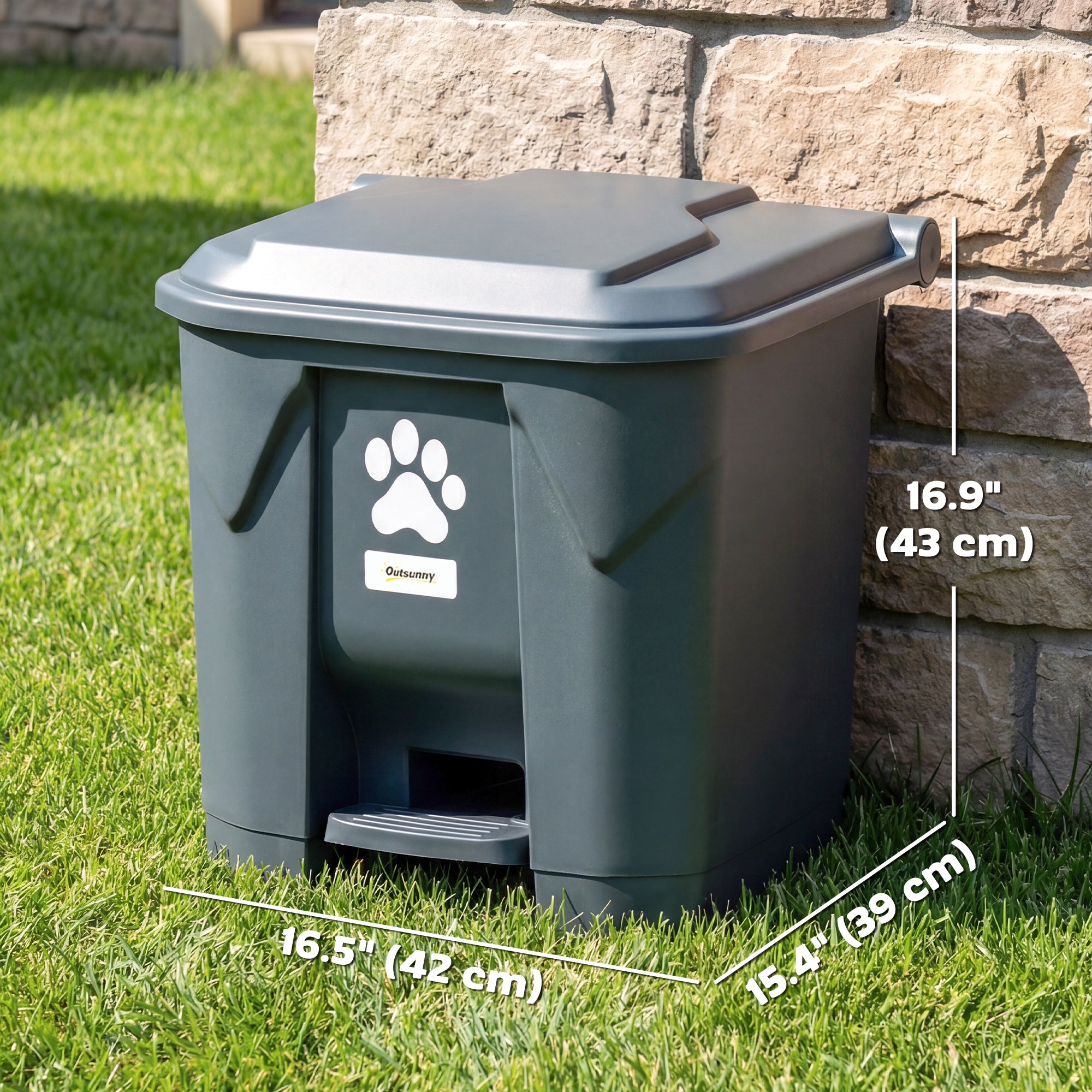 Dog Poop Outdoor Garbage Bin, 8 Gal Pet Waste Garbage Can with Lid and Pedal, Waterproof Plastic Trash Can, Dark Grey